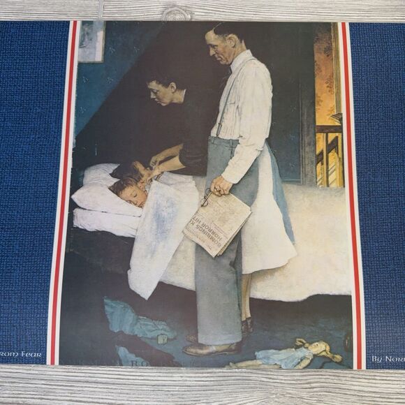 Norman Rockwell "The Four Freedoms" Laminated Placemats Set Of 4 WWII Prints 70s - Picture 6 of 15